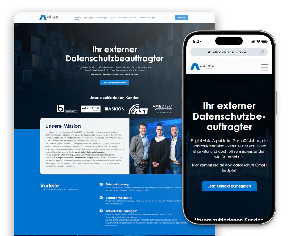 Webdesign-Referenz ad hoc datenschutz