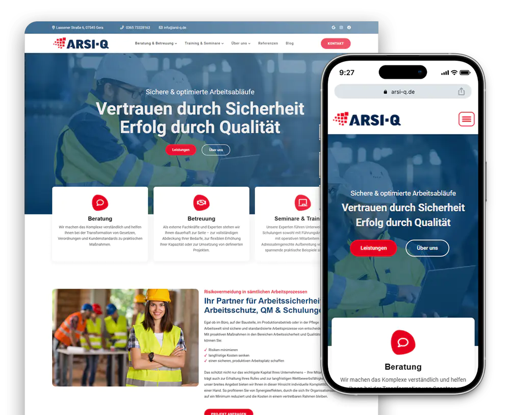 Webdesign-Referenz Arbeitssicherheit ARSI-Q